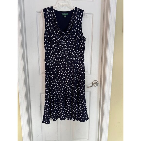 Lauren Ralph Lauren Navy Blue Geomatic Pattern Sleeveless Dress Size 12 - Picture 2 of 10